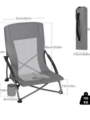 WOLTU Chaise de camping en plein air Chaise de plage pliante portable avec accoudoirs et porte-boissons Chaise de pêche légère avec sac de transport