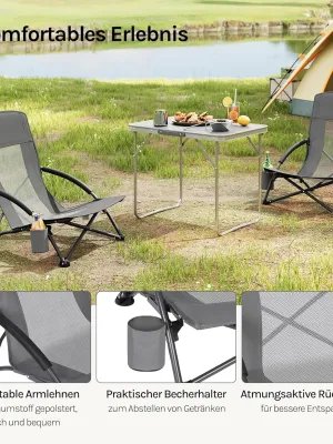WOLTU Chaise de camping en plein air Chaise de plage pliante portable avec accoudoirs et porte-boissons Chaise de pêche légère avec sac de transport