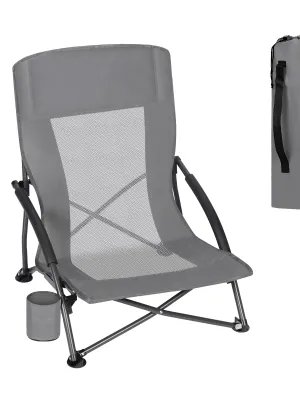 WOLTU Chaise de camping en plein air Chaise de plage pliante portable avec accoudoirs et porte-boissons Chaise de pêche légère avec sac de transport